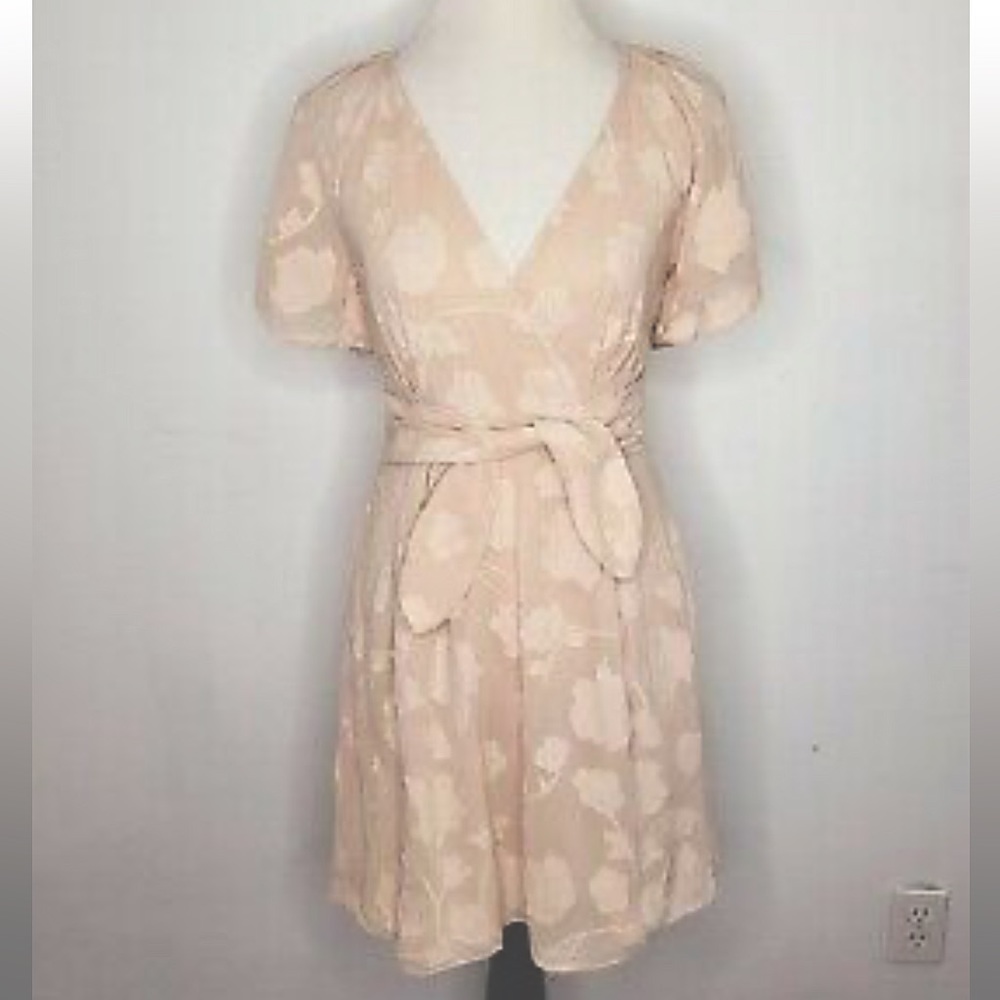 JOIE Women's Leighan Burnout Floral Midi Dress Tie Waist Blush Pink